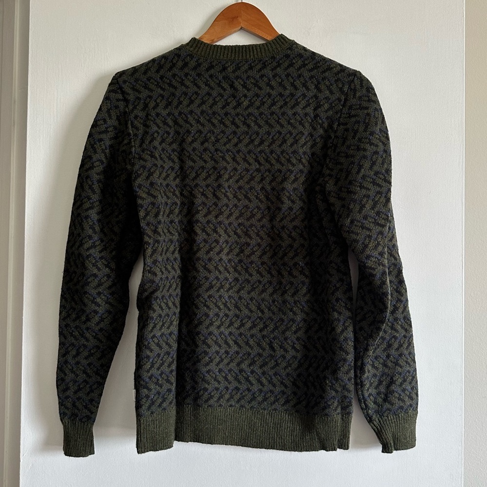Frank And Oak Green Pattern Wool Blend Crewneck Sweater Size XS EUC - Picture 4 of 9